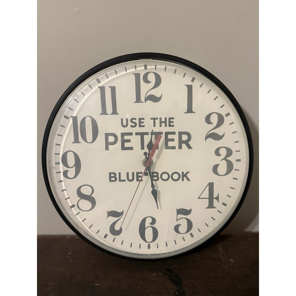 Vintage Petter Blue Book Wall Clock Automotive 12"